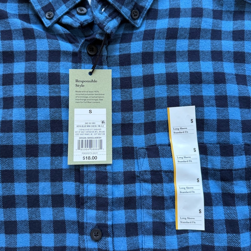 NWT Goodlellow & Co. blue Gingham flannel shirt men’s size small - Picture 3 of 4